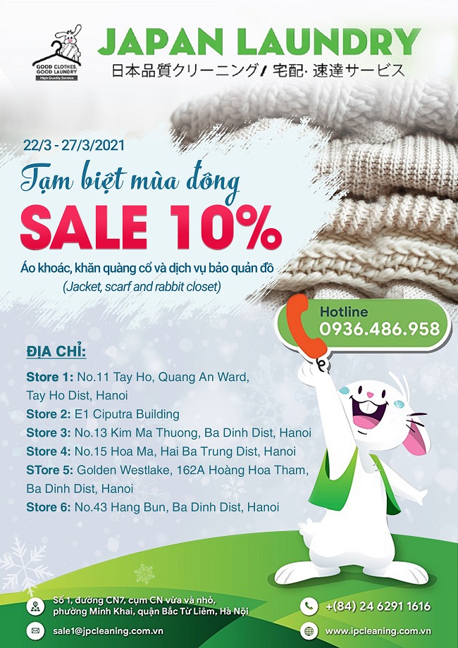 Tạm biệt mùa đông – Japan Laundry ưu đãi giảm sốc 10% cho tất cả khách hàng Tạm biệt mùa đông – Japan Laundry ưu đãi giảm sốc 10% cho tất cả khách hàng